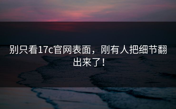 别只看17c官网表面，刚有人把细节翻出来了！